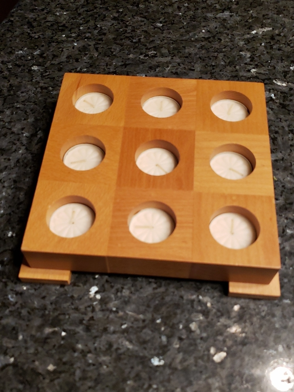 T light Wooden Tea Light Holder Tray - Natural Light Brown  Comes with 9 candles
